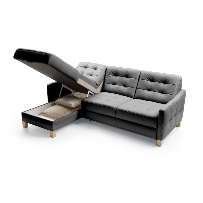 Czarna skórzana sofa narożna z funkcją spania Malmo lewa , {PARENT_CATEGORY_NAME - 3
