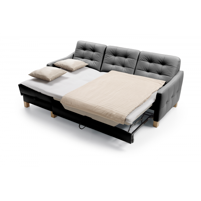 Czarna skórzana sofa narożna z funkcją spania Malmo lewa , {PARENT_CATEGORY_NAME - 5