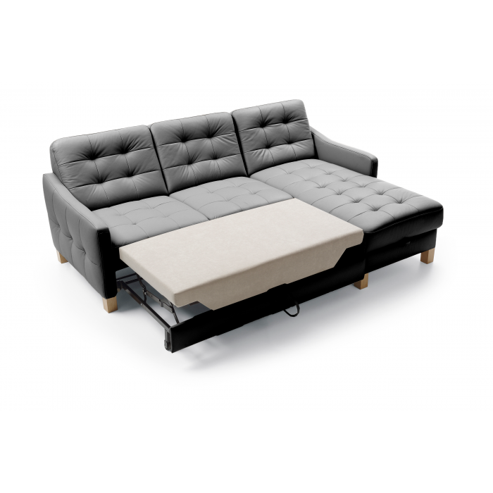 Czarna skórzana sofa narożna z funkcją spania Malmo prawa , {PARENT_CATEGORY_NAME - 11