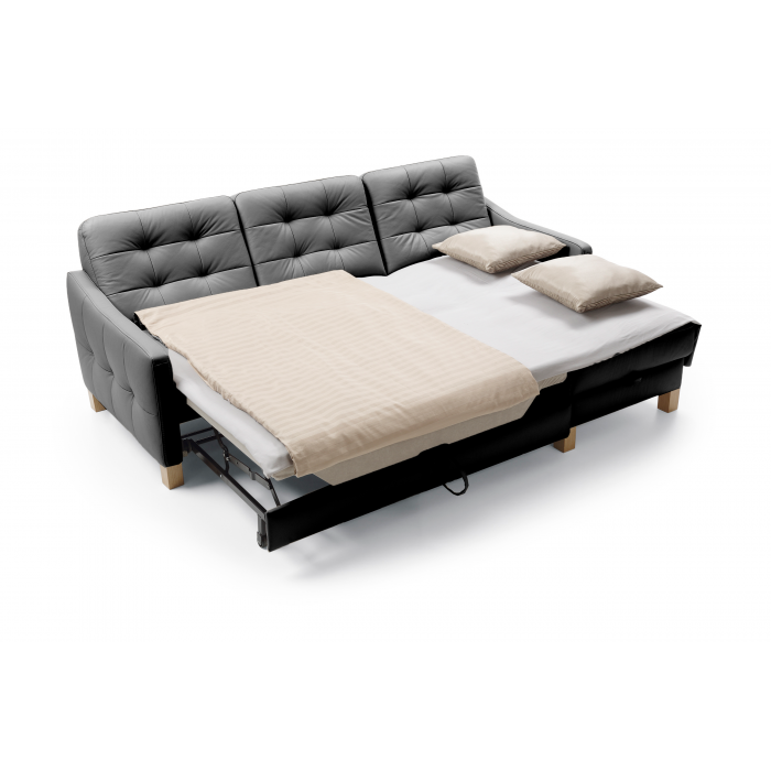 Czarna skórzana sofa narożna z funkcją spania Malmo prawa , {PARENT_CATEGORY_NAME - 12