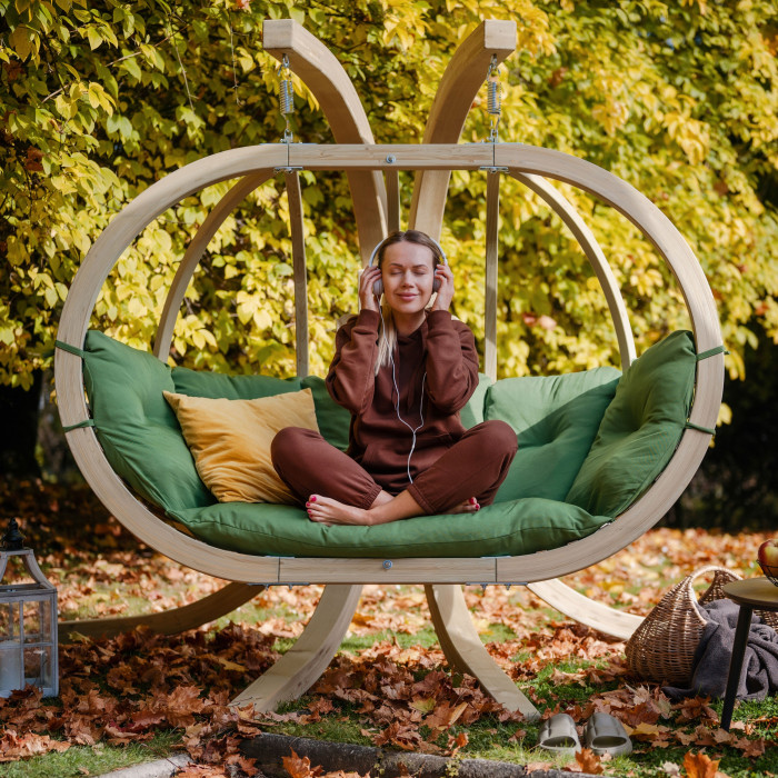 Drewniany fotel bujany do ogrodu, Zielony , {PARENT_CATEGORY_NAME - 5