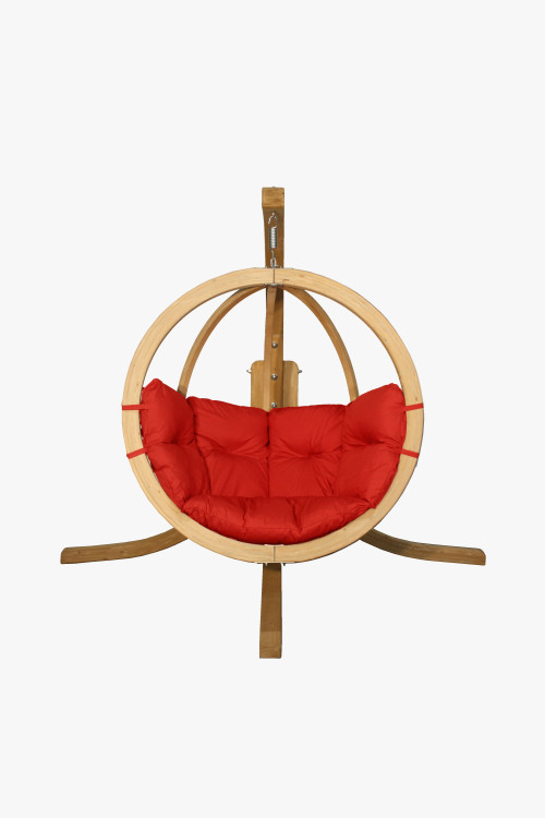 Fotel bujany z drewnianej konstrukcji, koloru Czerwony , {PARENT_CATEGORY_NAME - 0