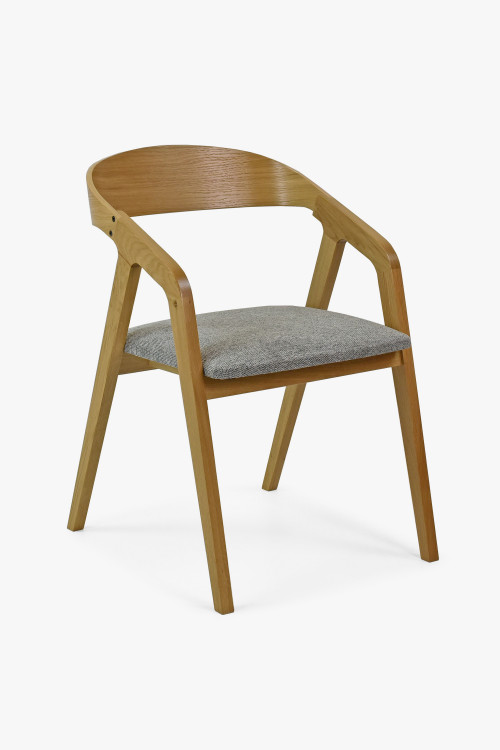 Zaokrąglone krzesło dębowe z szarą tapicerką Framer