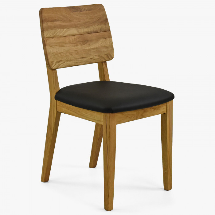 Krzesło do jadalni dębowe - siedzisko z czarnej skóry , {PARENT_CATEGORY_NAME - 0