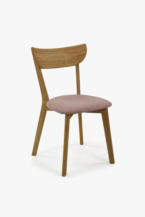 Nowoczesne dębowe krzesło Eva, różowe siedzisko