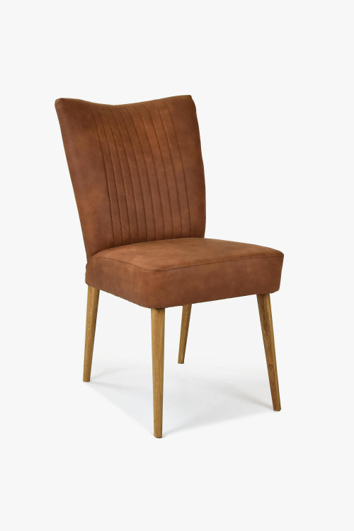Eleganckie krzesło Valencia - okrągłe nogi z dębu, koniak