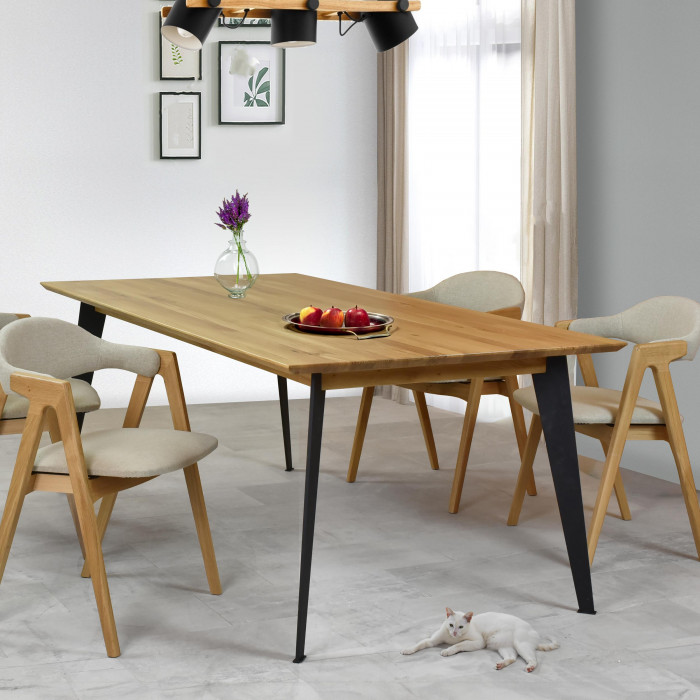 Stół z litego drewna dębowego - lakier matowy z nogami stalowymi, 197 x 100 , {PARENT_CATEGORY_NAME - 2