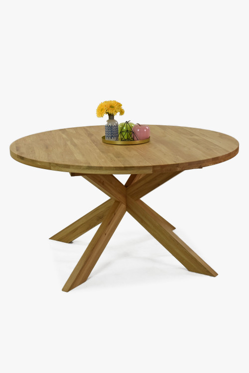 Składany okrągły stół wykonany z litego drewna dębowego, Holger 120 cm  - 0