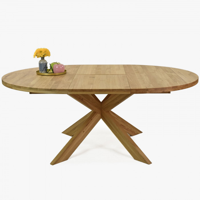 Składany okrągły stół wykonany z litego drewna dębowego, Holger 120 cm  - 4