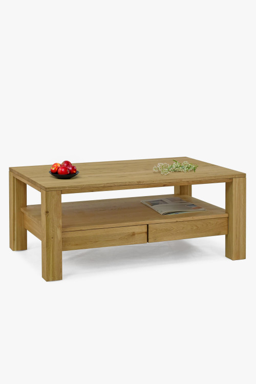 Drewniany dębowy stolik kawowy z półką i szufladami , {PARENT_CATEGORY_NAME - 0