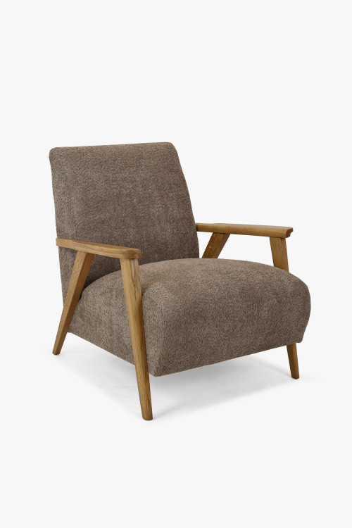 Fotel z drewnianymi podłokietnikami, kolor brązowo-szary , {PARENT_CATEGORY_NAME - 0