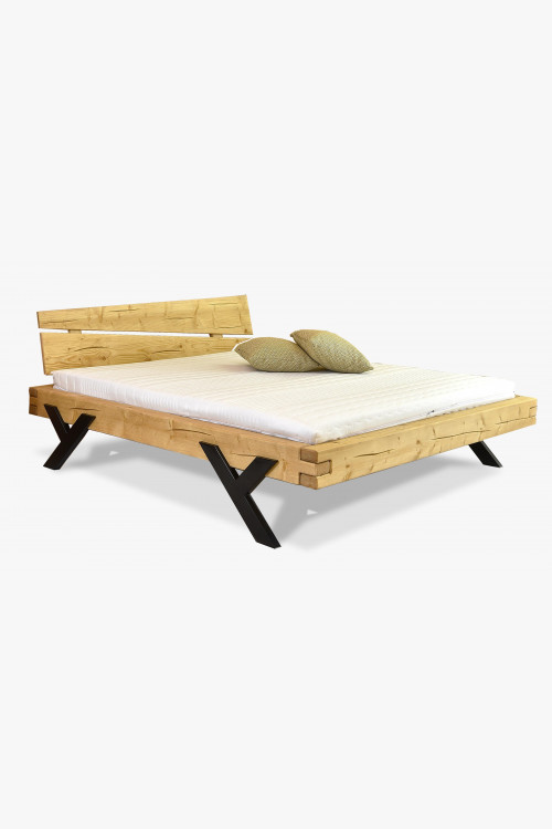 Łóżko designerskie z belek, nogi stalowe w kształcie litery Y, 160 x 200 cm - 1