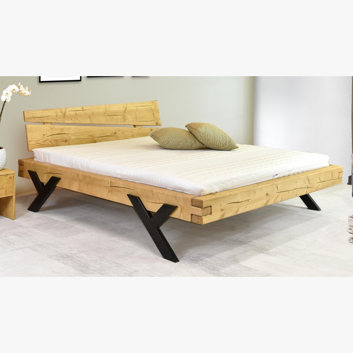 Łóżko designerskie z belek, nogi stalowe w kształcie litery Y, 160 x 200 cm , {PARENT_CATEGORY_NAME - 2