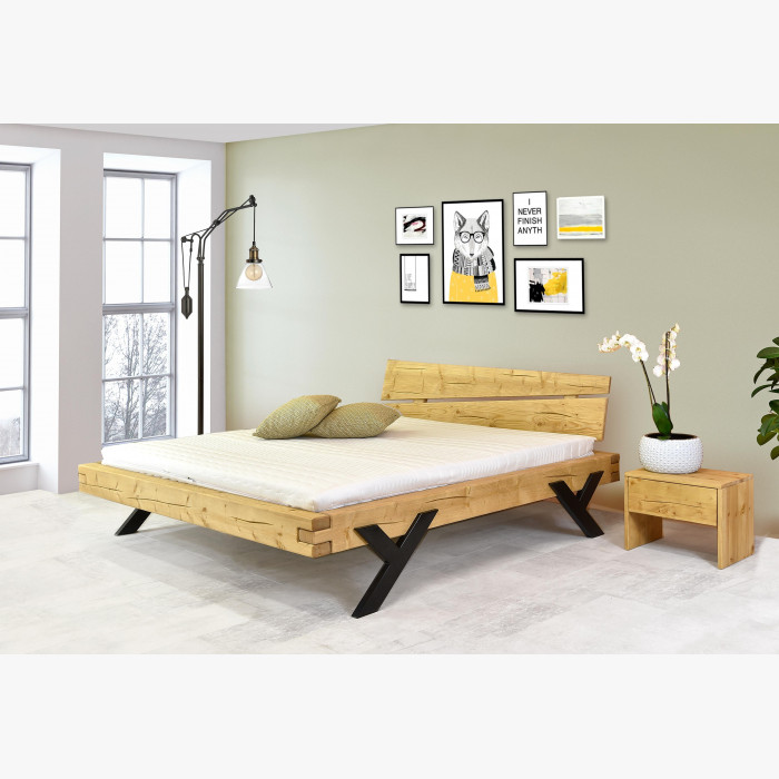 Łóżko designerskie z belek, nogi stalowe w kształcie litery Y, 160 x 200 cm , {PARENT_CATEGORY_NAME - 4