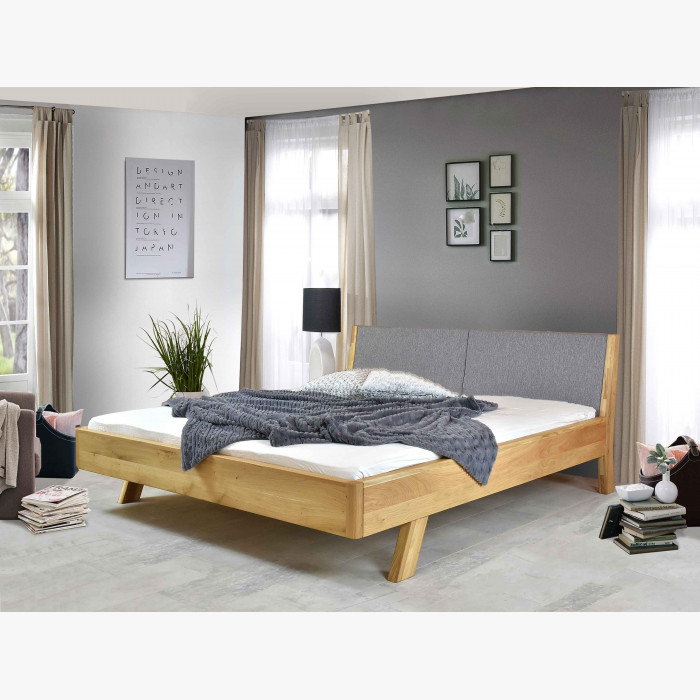 Łóżko z litego drewna - tapicerowane wezgłowie szare Marina 160 x 200 cm , {PARENT_CATEGORY_NAME - 7