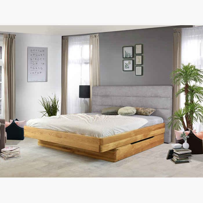 Dębowe łóżko tapicerowane wezgłowie szare, Dominika 160 x 200 cm , {PARENT_CATEGORY_NAME - 2