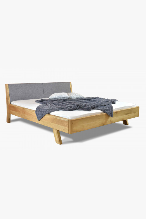 Łóżko z litego drewna - tapicerowane wezgłowie  szare Marina 180 x 200 cm