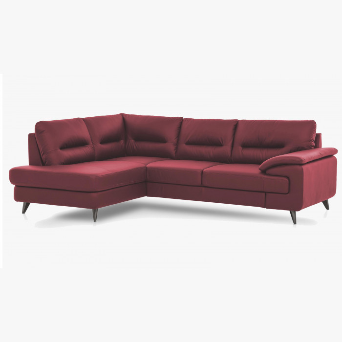 Sofa narożna - czerwona skóra naturalna, na nóżkach, narożnik Spectre po lewej stronie , {PARENT_CATEGORY_NAME - 1