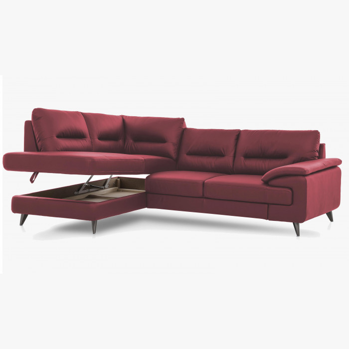 Sofa narożna - czerwona skóra naturalna, na nóżkach, narożnik Spectre po lewej stronie , {PARENT_CATEGORY_NAME - 4