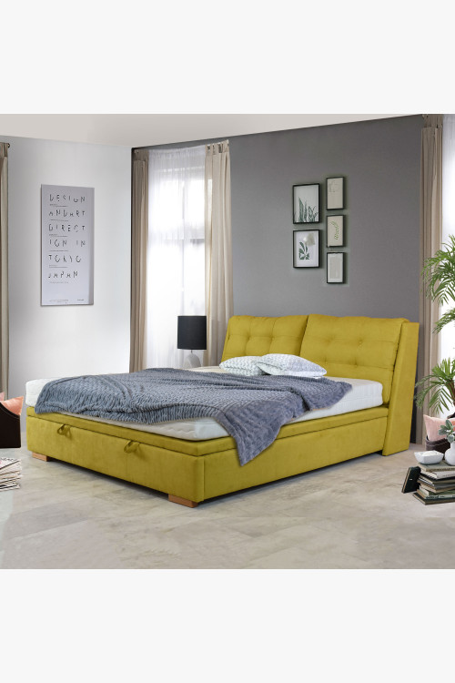 Łóżko tapicerowane 180 x 200 ze schowkiem żółte, Novi - 0