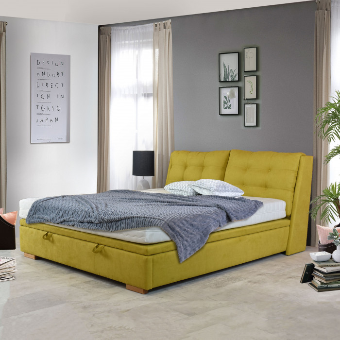 Łóżko tapicerowane 180 x 200 ze schowkiem żółte, Novi , {PARENT_CATEGORY_NAME - 0