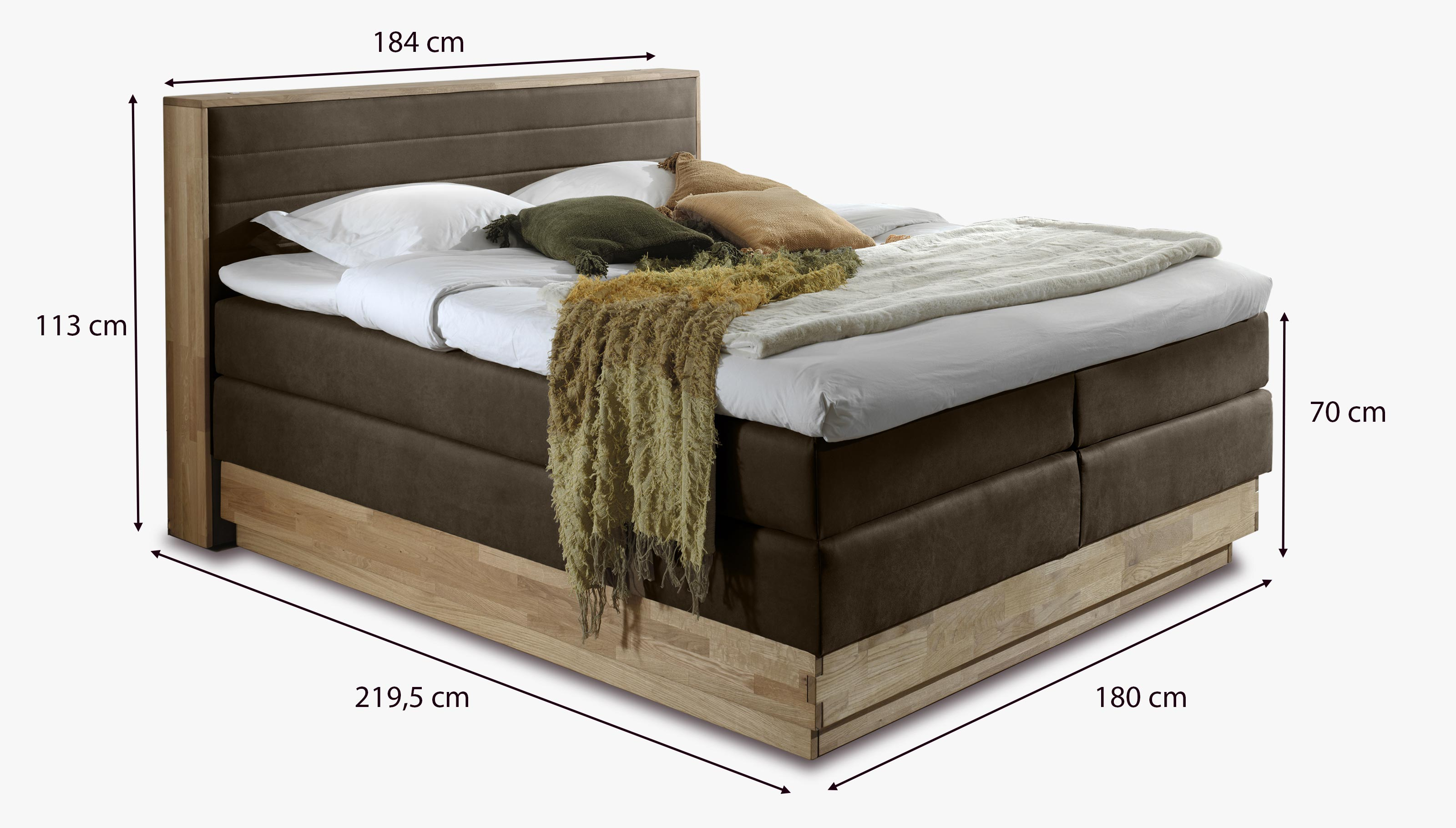 Dubová postel boxspring s úložným prostorem včetně matrací Moneta 160 x 200 nebo 180 x 200
