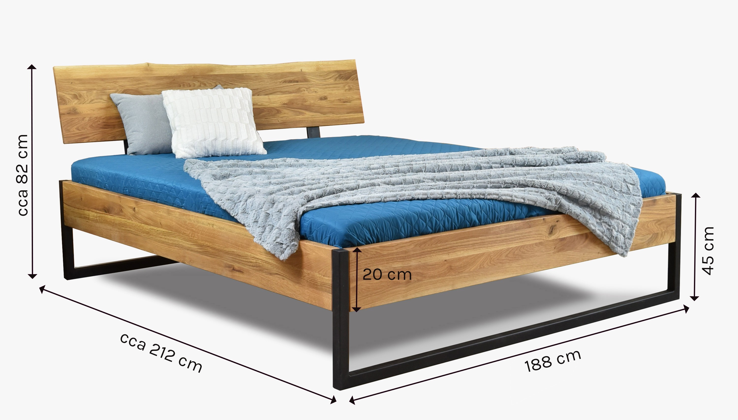 Manželská postel masiv dub - kovové nohy 180 cm, Iron