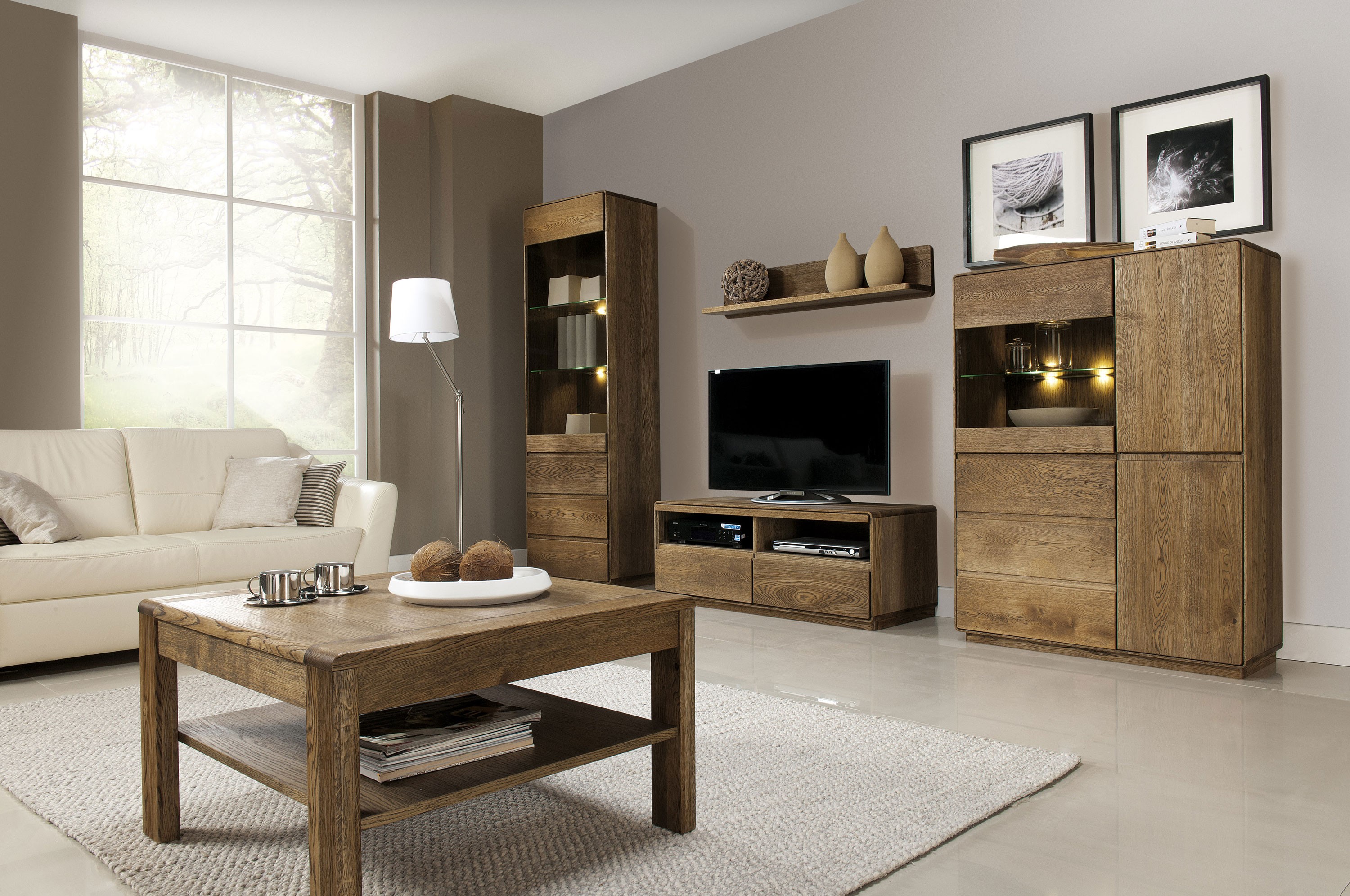 Luxusní dřevěná obývací stěna z dubového masivu
