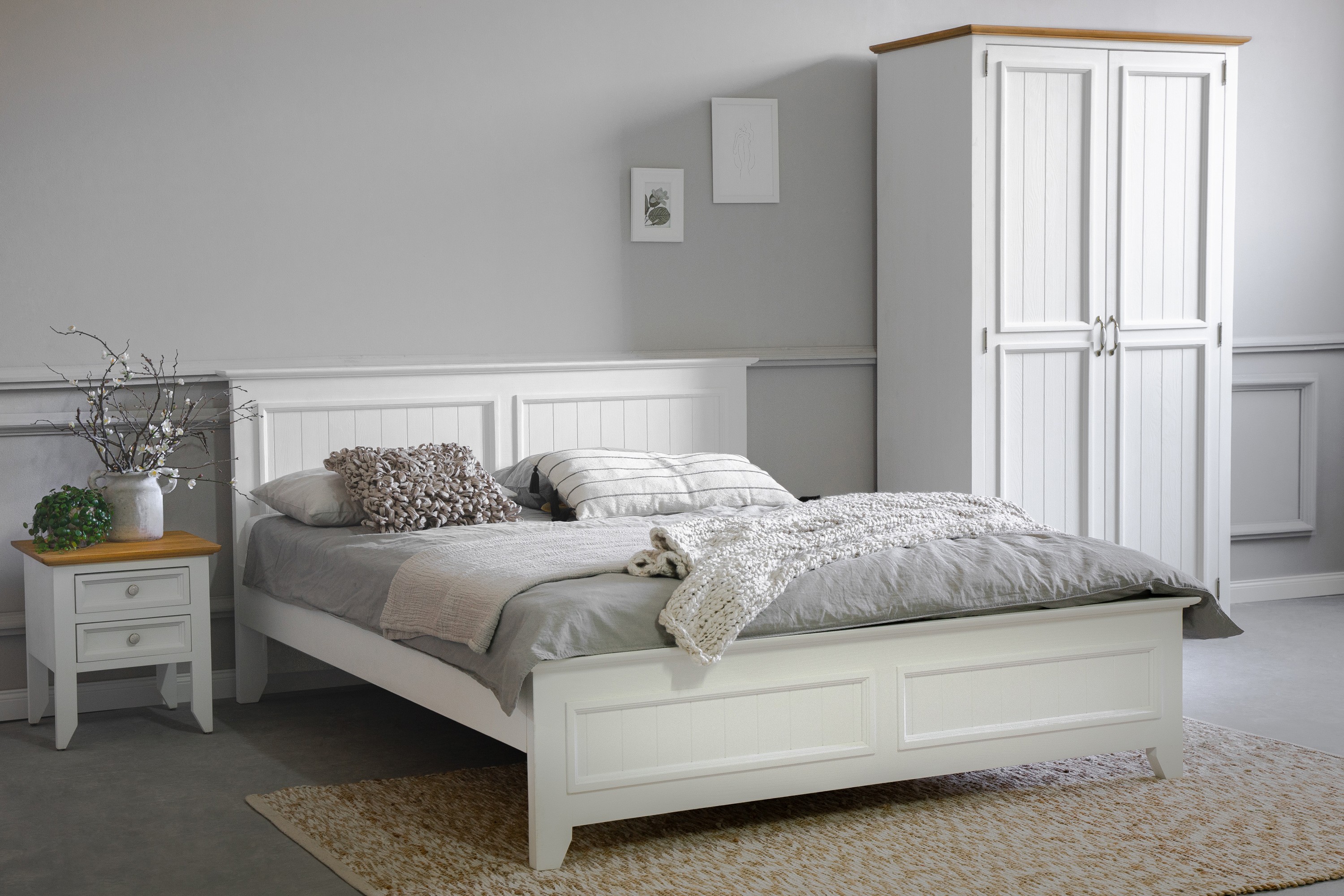 Dřevěná provence postel bílá, Lille 160 x 200 cm